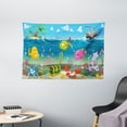 thumbnail image 1 of Kids Tapestry, Funny Sea Animals Underwater Ocean View with Sail Boat Palm Trees Cartoon Artwork, Wall Hanging for Bedroom Living Room Dorm Decor, 60W X 40L Inches, Multicolor, by Ambesonne, 1 of 2