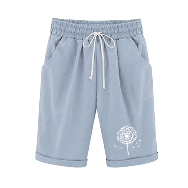 Mujeres Pantalones Cortos Casual, Cintura Elástica Día de la Independencia de la Impresión Pantalones Cortos con Cordón con Bolsillos para Verano Primavera de Uso Diario, Pantalones Cortos de Verano P