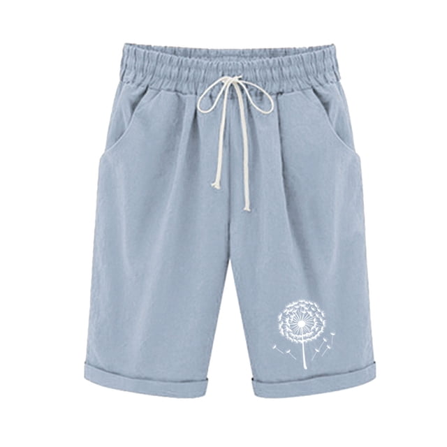 Mujeres Pantalones Cortos Casual, Cintura Elástica Día de la Independencia de la Impresión Pantalones Cortos con Cordón con Bolsillos para Verano Primavera de Uso Diario, Pantalones Cortos de Verano P