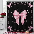 thumbnail image 2 of Valentine's Day Shower Curtain Pink Bow Tie Bathroom Curtains with Hooks, Waterproof Fabric Stars Ribbon Stripes Black Bath Shower Curtains Set for Bathroom Bathtubs Valentines Decor 72x72 Inch, 2 of 9