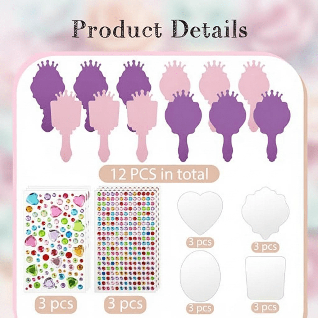 12 Pack DIY Princess Foam Mirror Craft Kits for Girls - Unbreakable Party Favors, Birthday Decorations, Kids Crafts in Stylish Purple and Pink