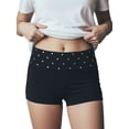 thumbnail image 1 of Shorts de verano para mujer con dobladillo, color liso, remaches, cintura baja, ajustados, estilo streetwear., 1 of 9