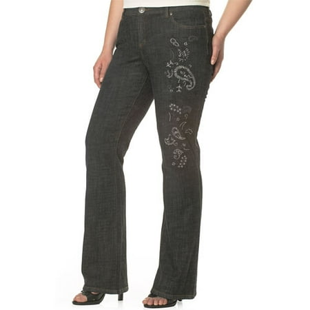 Metro7 - Women's Plus Embroidered Leg Jean