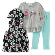 Kids Headquarters Infant Girl Love Shirt Fleece Hoodie Vest Leggings Set 6-9m