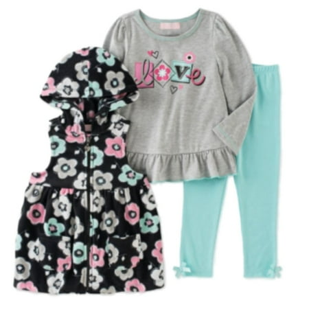 Kids Headquarters Infant Girl Love Shirt Fleece Hoodie Vest Leggings Set 6-9m