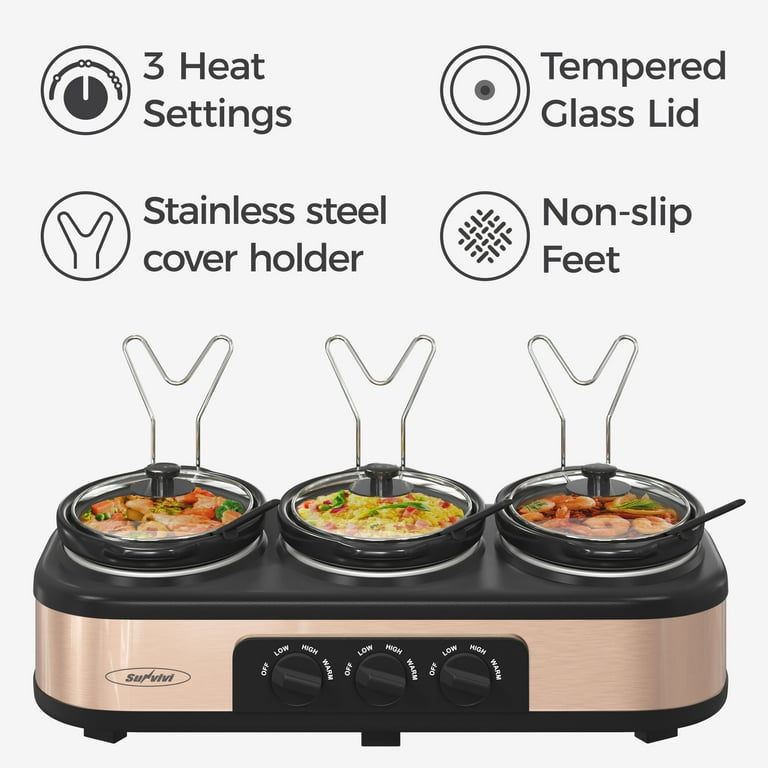 HEYNEMO Triple Slow Cooker with Non-Skid Feet, 3×1.5 QT Slow