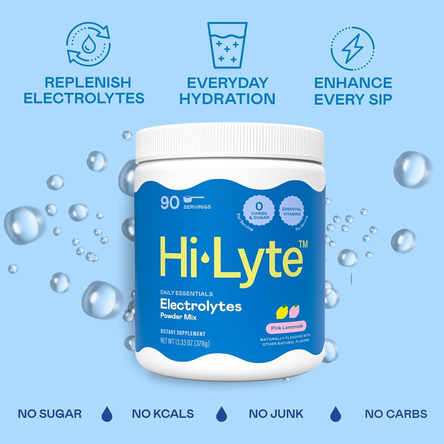 Hi-Lyte Electrolyte Powder Pink Lemonade, Daily Essentials Hydration Drink Mix | 90 Servings