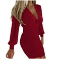 thumbnail image 2 of Women's Floral Dress, V-Neck Lantern Sleeve Midi Dress, Casual Spring Summer Dress, Soft Stretch Fabric, 2 of 6