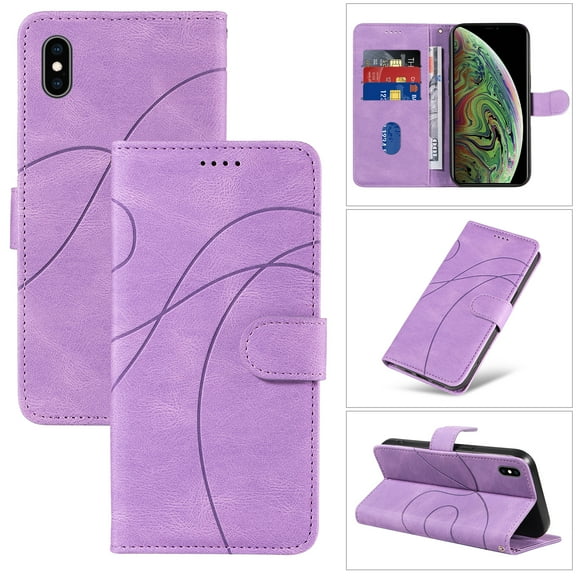 Dteck for Apple iPhone XS Max Wallet Case, Premium PU Leather Flip Folio Card Holders Kickstand Book Folding Case with Detachable Wrist Strap Shockproof Protective Cover, purple