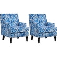 thumbnail image 2 of Paproos Upholstered Accent Chair Set of 2, Vintage Arm Chair with Blue and White Porcelain Print Linen Fabric and Nailhead Trim, Comfy Reading Chair, Armchair for Living Room, Bedroom, Blue#2, 2 of 11