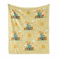 thumbnail image 1 of Fairy Tale Soft Flannel Fleece Throw Blanket, Cartoon Illustration of Colorful Funky Medieval Castle Repeating Pattern, Cozy Plush for Indoor and Outdoor Use, 60" x 80", Multicolor, by Ambesonne, 1 of 6