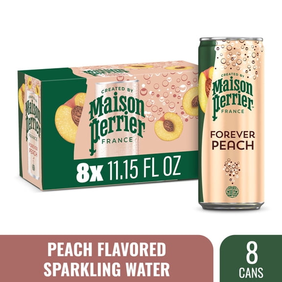 Maison Perrier Forever Peach Flavored Sparkling Water – 8 Pack, 11.15 fl oz Cans – Refreshing Peach Carbonated Beverage, Zero Calories