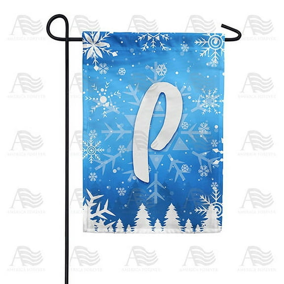 America Forever Winter Monogram Letter P Winter Forest Garden Flag Vertical Double Sided 12.5 x 18 inches Happy Holiday Christmas Seasonal Flags for Outdoor, Yard Porch, Snowflakes Garden Flag