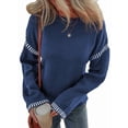 thumbnail image 3 of Suéteres para Mujer, Cuello Redondo Liso, Corte Holgado, Larga, Punto en Contraste, Jersey, Tops Azul Marino M, 3 of 9