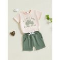 thumbnail image 5 of Toddler Baby Boy Summer Clothes Set 6 12 18 24 Months 2T 3T 4T Tractor Letter Print Short Sleeve T-Shirt Elastic Waist Solid Shorts Outfit Sets, 5 of 9