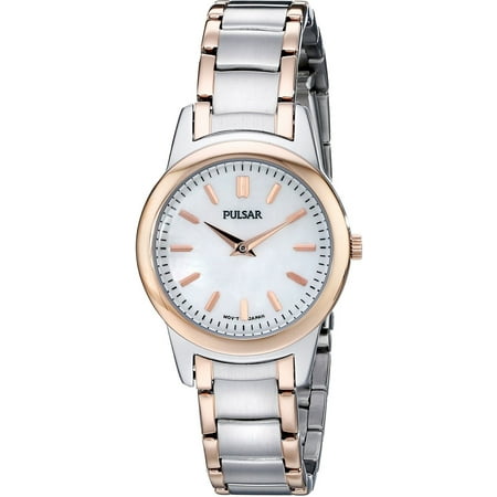 Pulsar Womens Brass Case Stainless Steel Bracelet Mother of Pearl Dial Two-tone Watch - PRW016