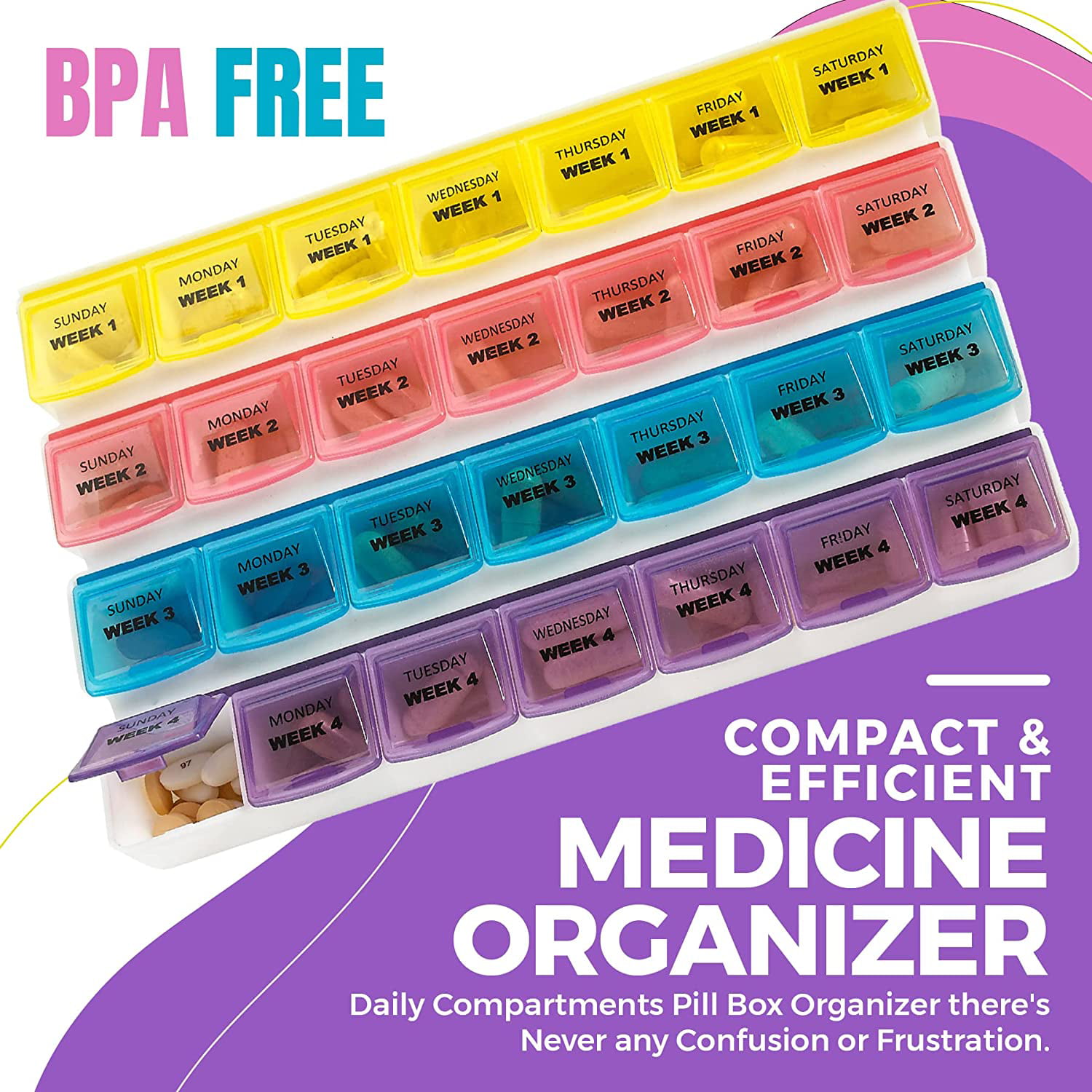 MEDca Luxury Pill Organizer For Travel, 28 Compartments – medication planner