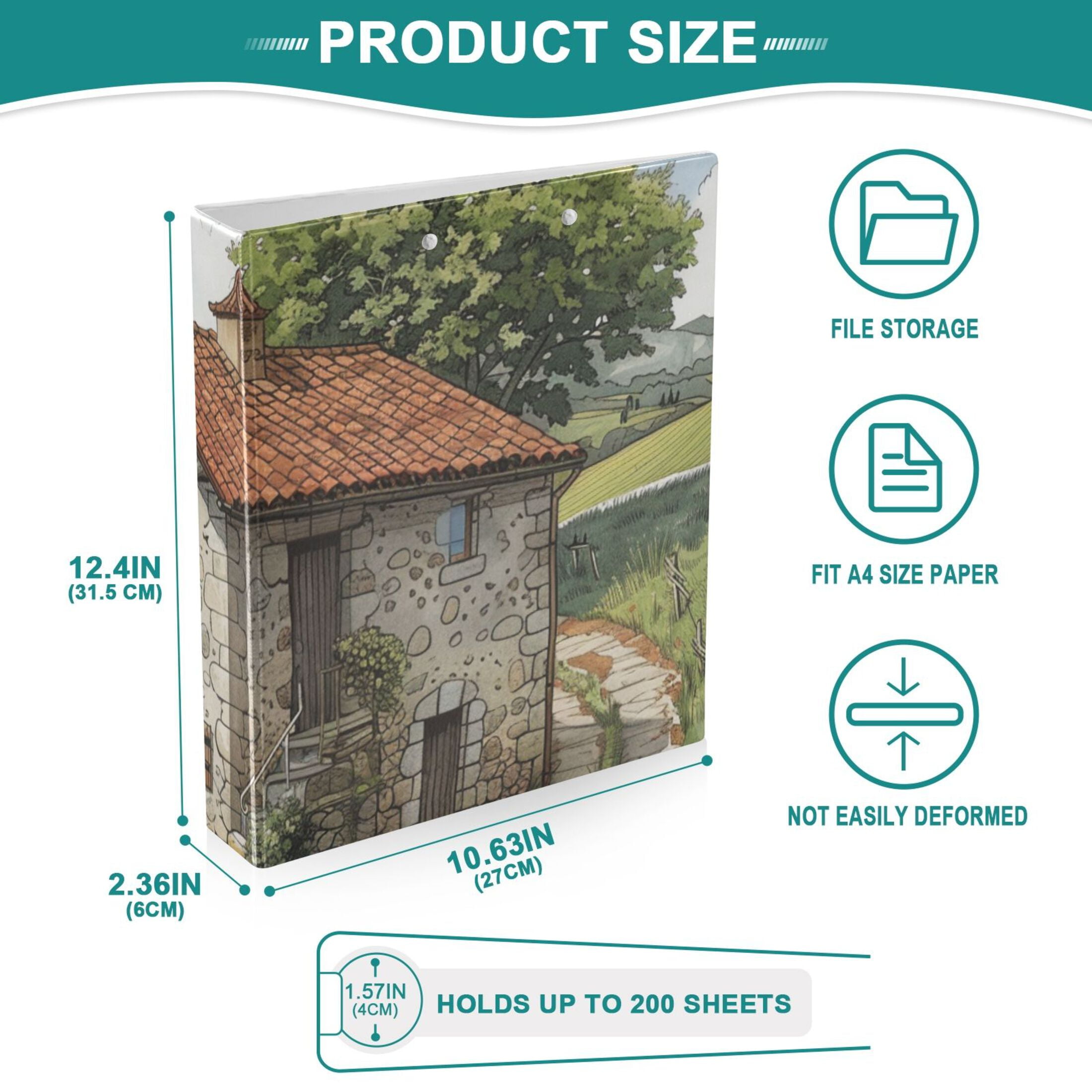 Farmhouse Trees 3 Ring Binders 1.5 inch Hardcover File Folders with Interior Pockets A4 Size Organizer for School Office Hospital