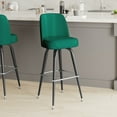 thumbnail image 3 of Emma + Oliver Set of 2 Green Bar Stools with Metal Frames, Vinyl Upholstered Swivel Bucket Seats, and Footrests, 3 of 11