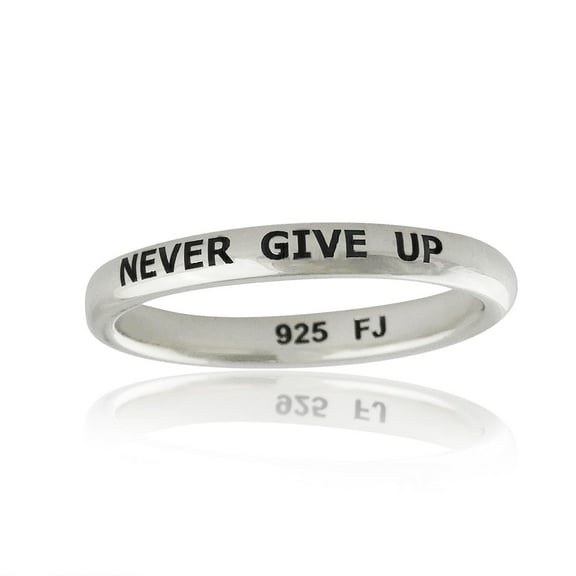 Never Give Up Ring - 925 Sterling Silver - Engraved Stackable Band NEW Gift