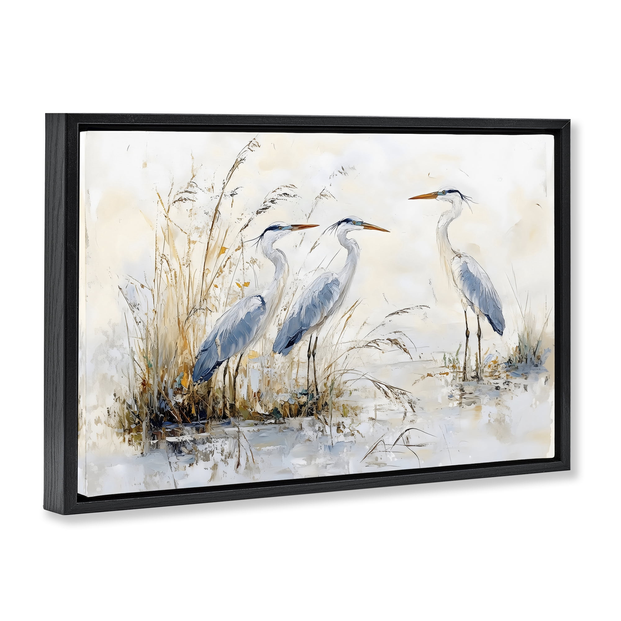 Stupell Industries Blue Heron Trio in Wetlands Black Framed Floater Canvas Wall Art, design by LSR Design Studio
