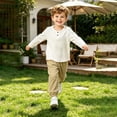 thumbnail image 5 of Mifsaly Toddler Boys 2 Piece Summer Outfit Sets Crinkle Cotton Gauze Henley Long Sleeve Shirts and Wide Leg Pants Kids School Casual Loungewear & Playwear, 5 of 5