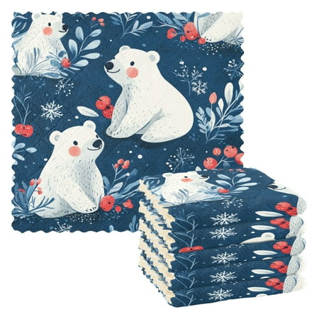 

Polar Bears Apples Leaves Kitchen Towels 6 Pcs Dish Towels Absorbent Soft Quick Dry Towel Dish Rags for Washing Dishes