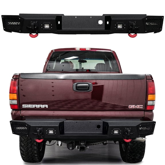 Vijay Compatible with 1999-2000-2001-2002-2003-2004-2005-2006 GMC Sierra 2500hd/3500 Steel Rear Bumper w/LED Lights and D-Rings