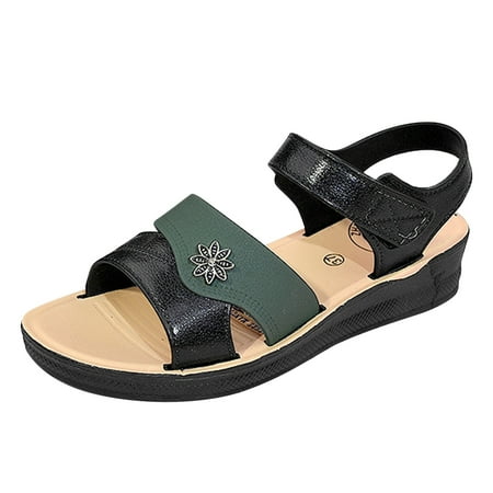 

PMUYBHF Womens Sandals With Arch Support Closed Toe Women Thick Soled Sandals Comfortable Soft Leather Sandals Fashion Outdoor Beach Sandals