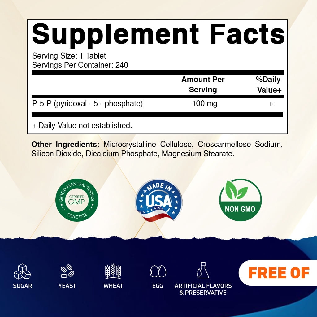 (2 pack) Vitamatic P5P 100 mg (Pyridoxal-5-Phosphate) – Active Form of Vitamin B6 – Energy & Nervous System Support – Non-GMO, Gluten-Free – 240 Tablets
