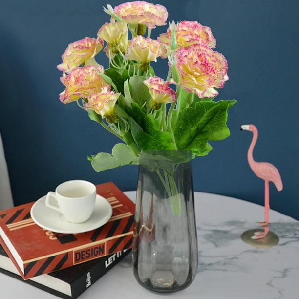 Claveles Artificiales (5 Tenedores, 10 Flores), Ramo de Plástico Morado, Rosa, Blanco y Rojo | Arreglo Floral Realista, Duradero, Resistente Al Agua y a La Decoloración para Decoración Del Hogar.