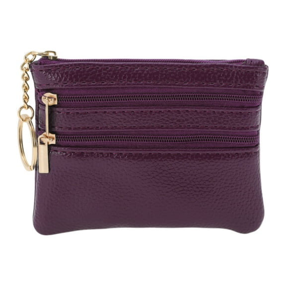Unique Bargains 1 Pc Coin Purse Wallet Portable Three Zipper Pocket With Pattern Coin Purse Pouch Purple