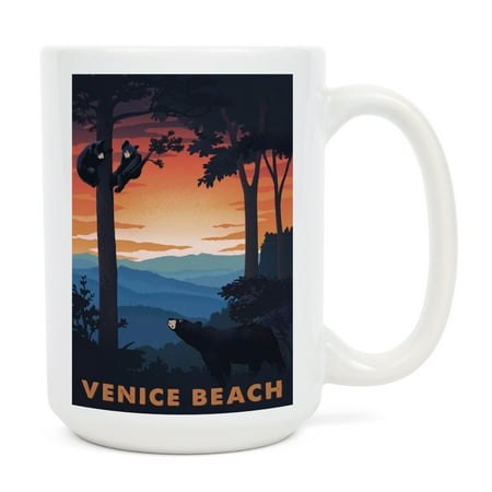 

15 fl oz Ceramic Mug Venice Beach California Bear Family at Sunset Wander More Collection Dishwasher & Microwave Safe