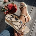 thumbnail image 4 of Bohemian Espadrilles for Women Braided Strappy Platform Wedge Sandals Open Toe T-Strap Beaded Slingback Heels Beige Size 9, 4 of 7