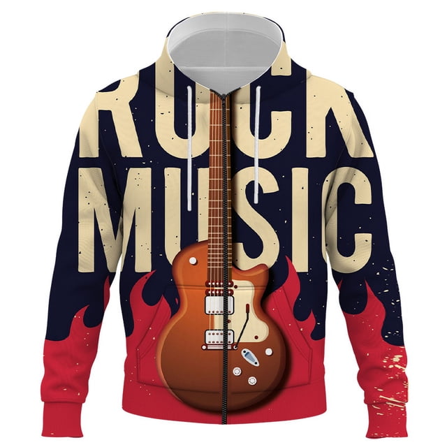 Sudadera con capucha y cremallera 3D con estampado de instrumentos musicales de 2024, estilo Harajuku, ropa de calle divertida, moda informal para hombres y mujeres