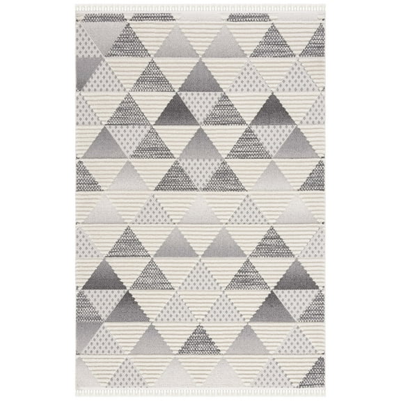 SAFAVIEH Urban Seachlann High Low Triangles with Fringe Area Rug, Grey/Ivory, 8' x 10'