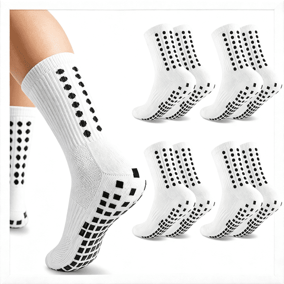 TELOLY Men'S Grip Soccer Socks Cotton for Football Basketball Pilates -4 Pairs, Non-Slip Grip Socks Soccer