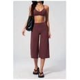thumbnail image 4 of PISONIC Womens Workout Sets Two Piece Spaghetti Straps Sports Bra Matching Wide Leg Capri Pants Gym Work Pilates Outfits, 4 of 7