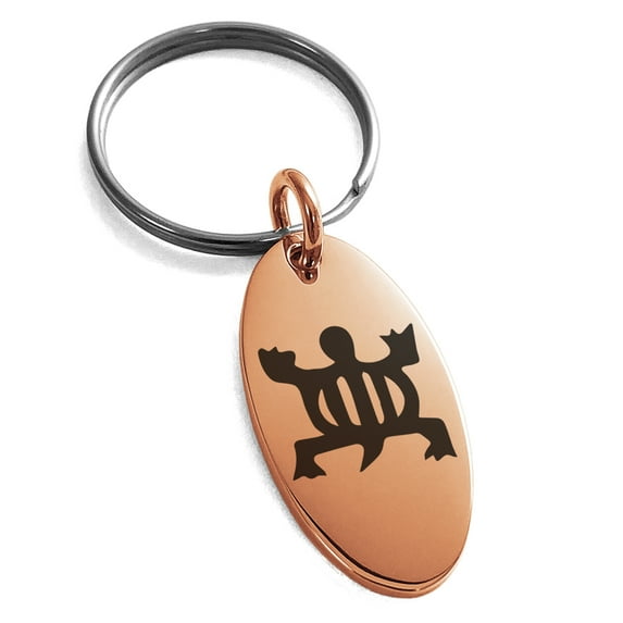 Stainless Steel Aztec Adaptability Rune Engraved Small Oval Charm Keychain Keyring