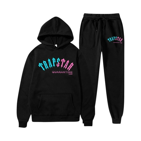 Trapstar Hoodies for Women Sets Long Sleeve Graphic Sweatshirts Loose Trapstar Street Hip-hop Pullover Sweatshirts+Sweatpants Women Set of 2 Classic Sweatshirts(Black, M)