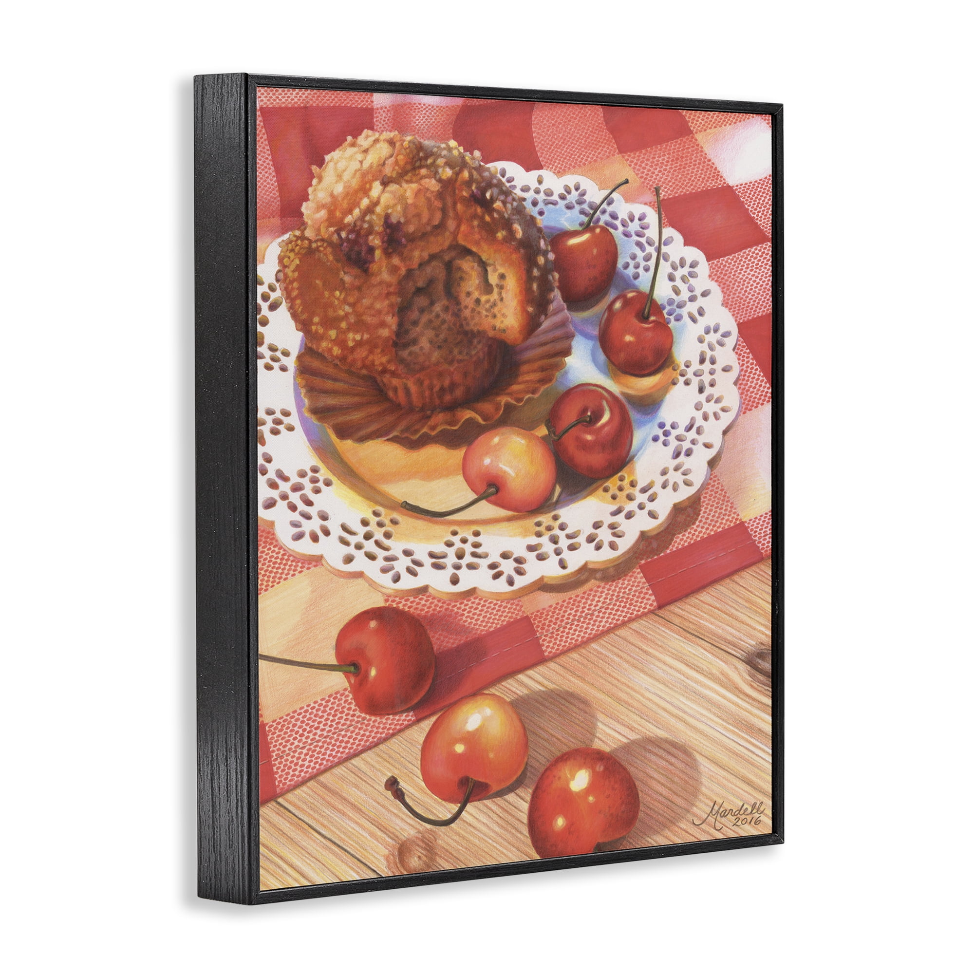 Stupell Industries Country Cherries & Muffin Food & Beverage Painting Black Framed Art Print Wall Art, 16 x 20