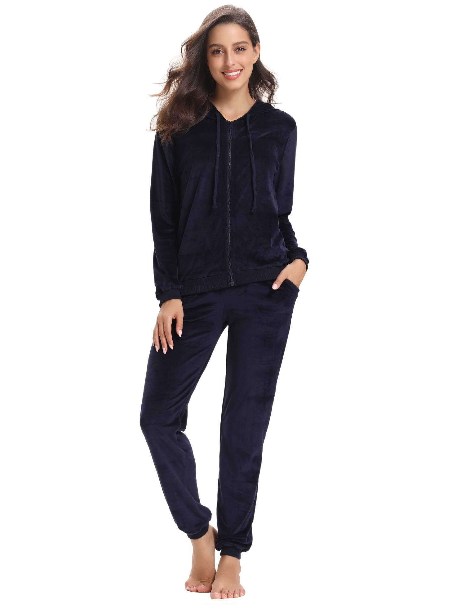 OmicGot Women's Sweatsuit Set Long Sleeve Solid Velour Hoodie and Pants