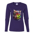 thumbnail image 2 of Cute Colorful Rainbow Cat Animal Lover Womens Graphic Long Sleeve T-Shirt, Purple, Large, 2 of 3