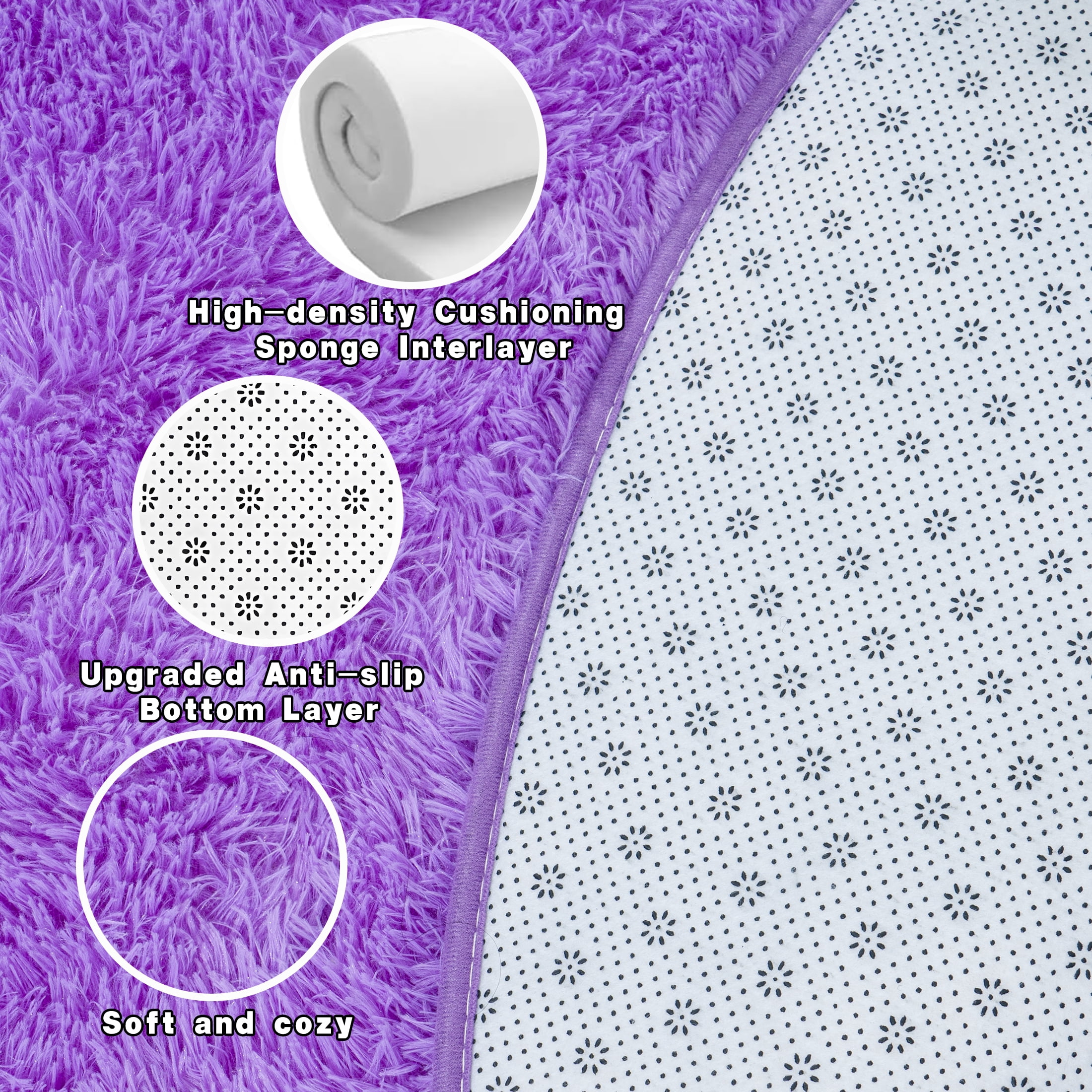 Socofuz 4x4ft Purple Fluffy Area Rugs, Soft Indoor Modern Round Carpets Perfect for Kid's Room, Cloakroom
