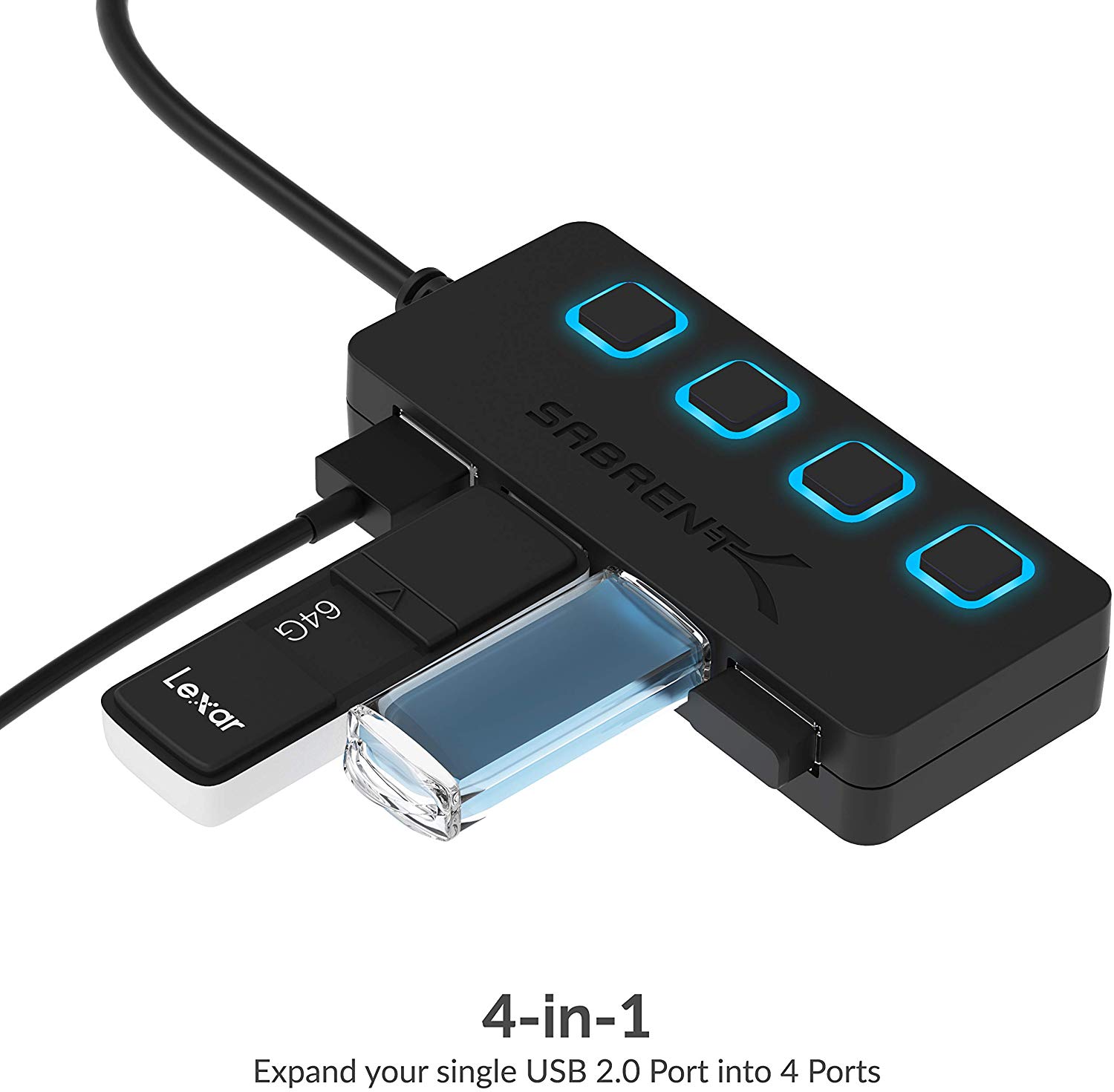 Sabrent 4-Port USB 2.0 Hub with Individual LED lit Power Switches (HB-UMLS) - image 4 of 9