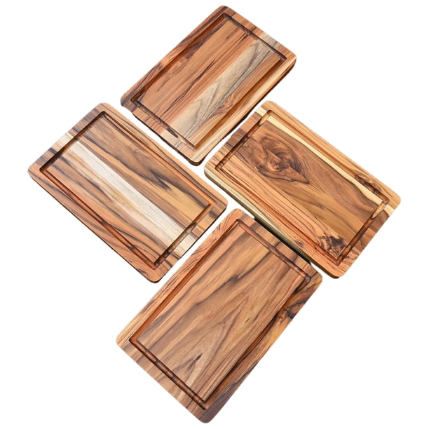 Set de 4 Platos Parrilleros 19x30x2 cm Madera de teca resistente ideales para carne asada quesos botanas hamburguesas tapas y BBQ