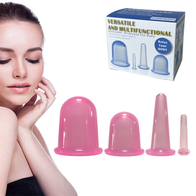 Juego de 4 ventosas de silicona para terapia de ventosas anticelulíticas, ventosas de silicona para masaje facial y corporal, para tratamiento de celulitis y relajación muscular