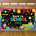 thumbnail image 6 of Colorful Back to School Themed Banner with School Supplies Elements Sun Star Kid Bus Decorations Backdrop for School Opening Party Classroom Decor Photo Booth Background, 6 of 7