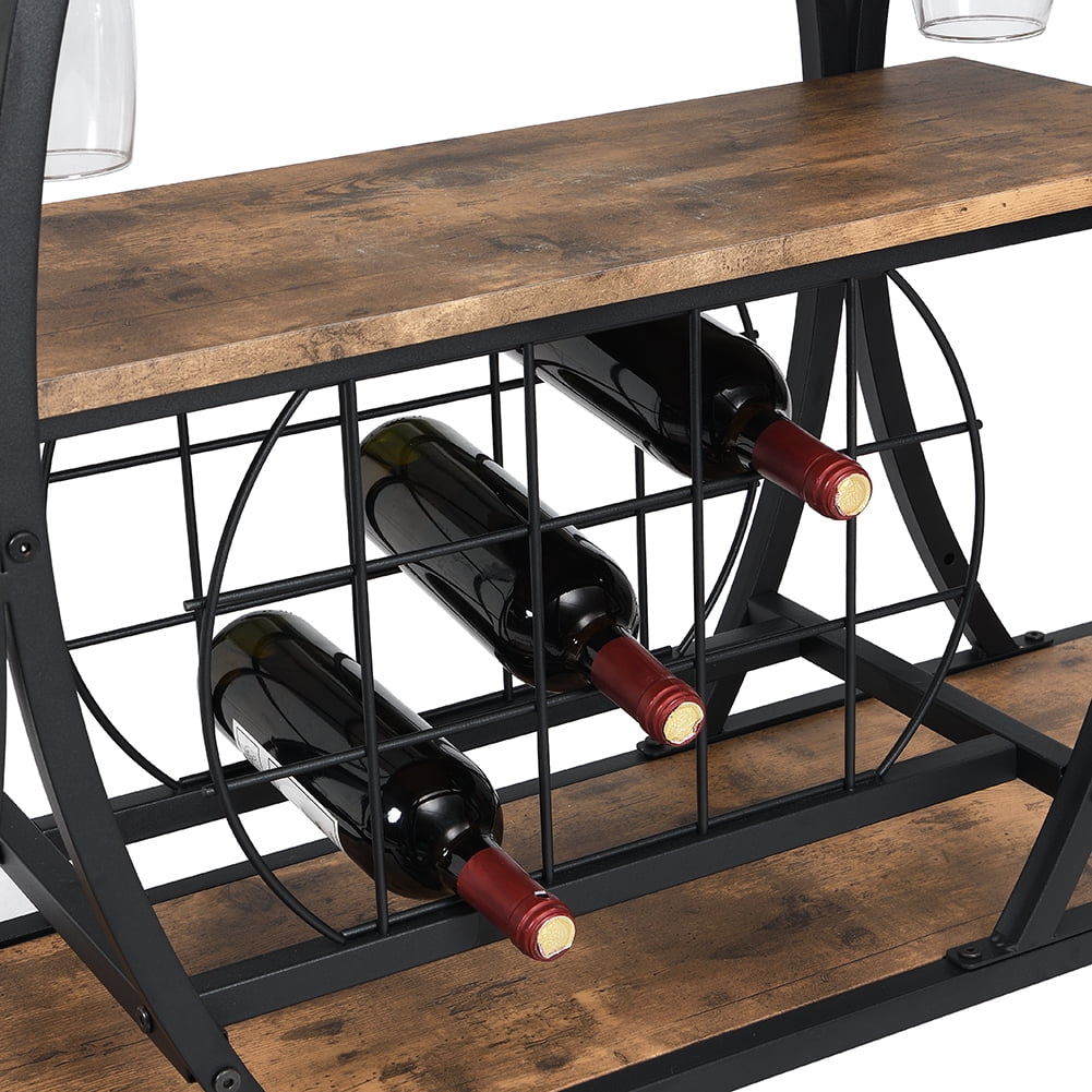 Kepooman Bar Carts, Industrial Bar Cart with Wine Rack and Glass Holder for Home, Black Kepooman Bar Carts, Industrial Bar Cart with Wine Rack and Glass Holder for Home, Black