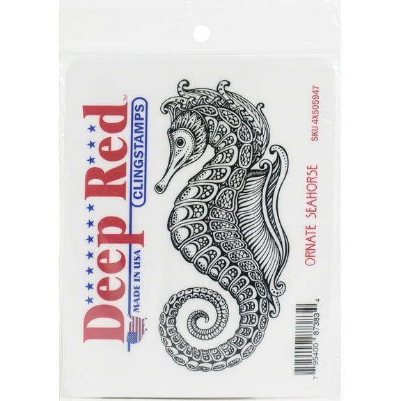 Deep Red Stamps Ornate Seahorse